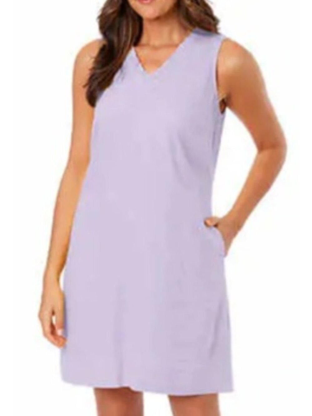 Briggs New York Linen Blend Shift Dress Lavender Sleeveless Pockets NWT Size S